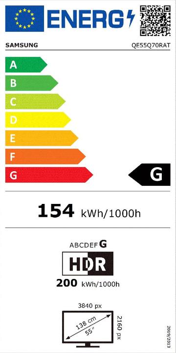 Energie-Label Samsung QE55Q70R (55", QLED, 4K, 2019)