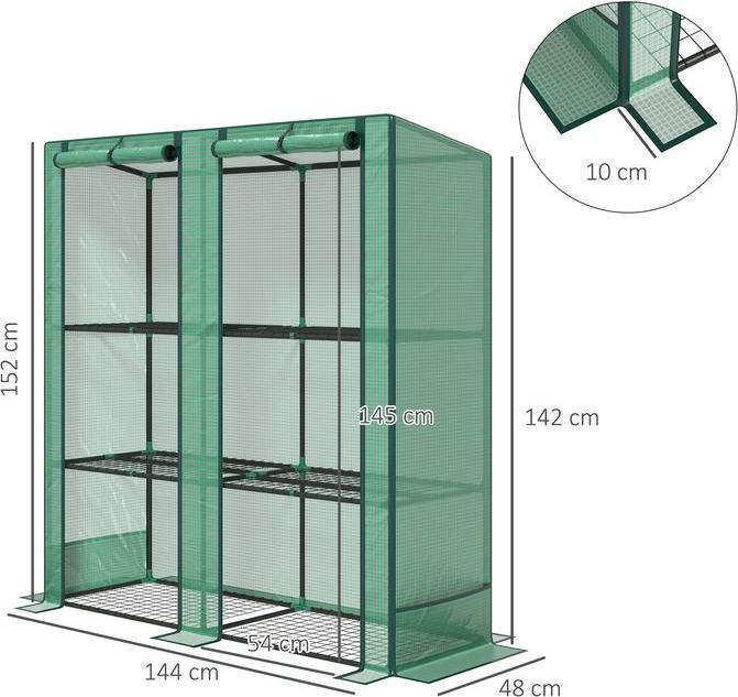 Produktbild Swisshandel24 Foliengewächshaus mit Pultdach Doppeltür, Regale, Stahl, 144x48x152 cm, Grün