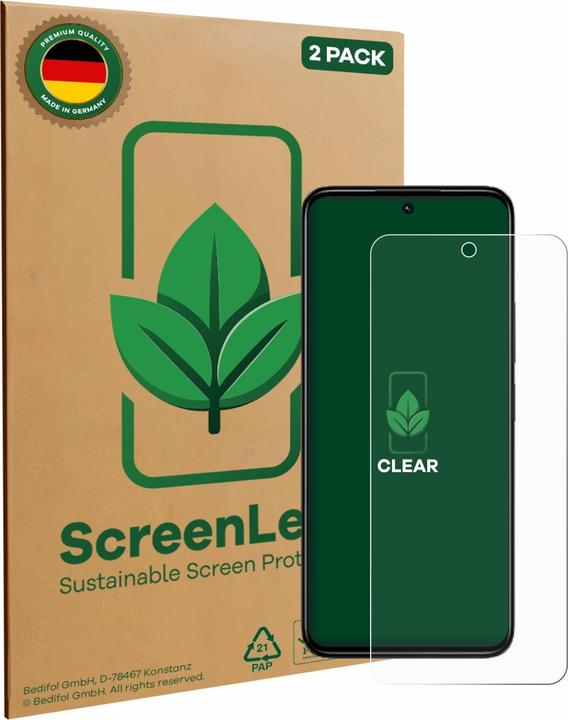 Immagine prodotto ScreenLeaf Pellicola protettiva, Proteggi Schermo Sostenibili, Clear, Antigraffio (2 Pezzo/i, Xiaomi Redmi 13C 5G)