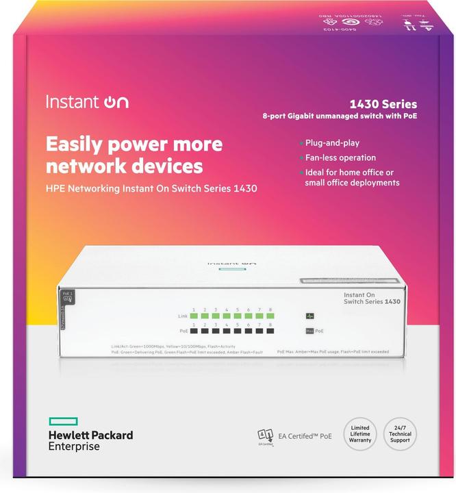 Immagine prodotto HPE Switch Aruba Instant On 1430 PoE R8R46A (8 Porti)