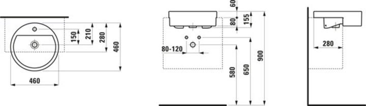 Image du produit Laufen Living City lavabo semi-encastré, avec trop-plein, 1 trou pour robinet, 460x460mm, blanc (515 mm, 460 mm)