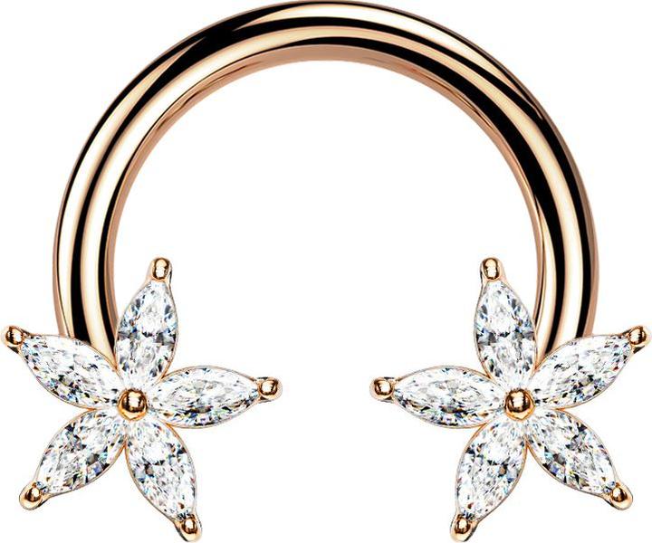 Star Piercing Circular Barbell rosegold Kristallblume silber (Chirurgenstahl 316L, Messing)