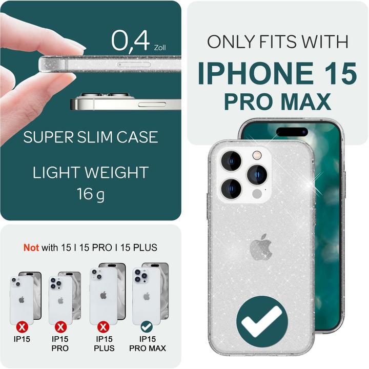 Immagine prodotto Nalia Copertura in silicone trasparente con glitter (Apple iPhone 15 Pro Max)