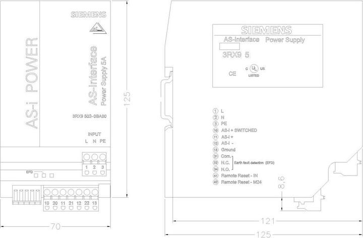 Actual product image Siemens Power supply unit ASI 3RX950 series 120/230Vac 5A