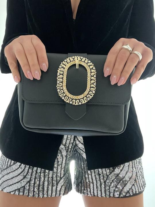 Immagine prodotto Only-Bags.Store Borsa a tracolla in pelle nera, piccola borsa a tracolla in pelle, regalo per lei, pelle pieno fiore
