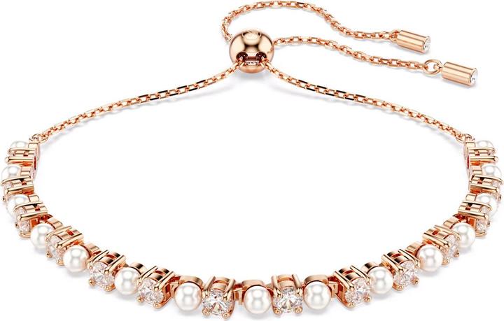 Swarovski Matrix Tennis Armband Kristallperle Rundschliffe Weiss Roségold Legierungsschicht (24 cm, Swarovski Metall)