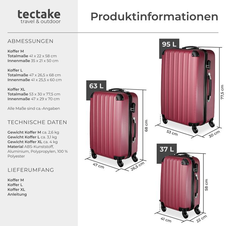 Produktbild tectake Hartschalenkofferset (95 l, M (50 - 90l), L (90 - 115l))
