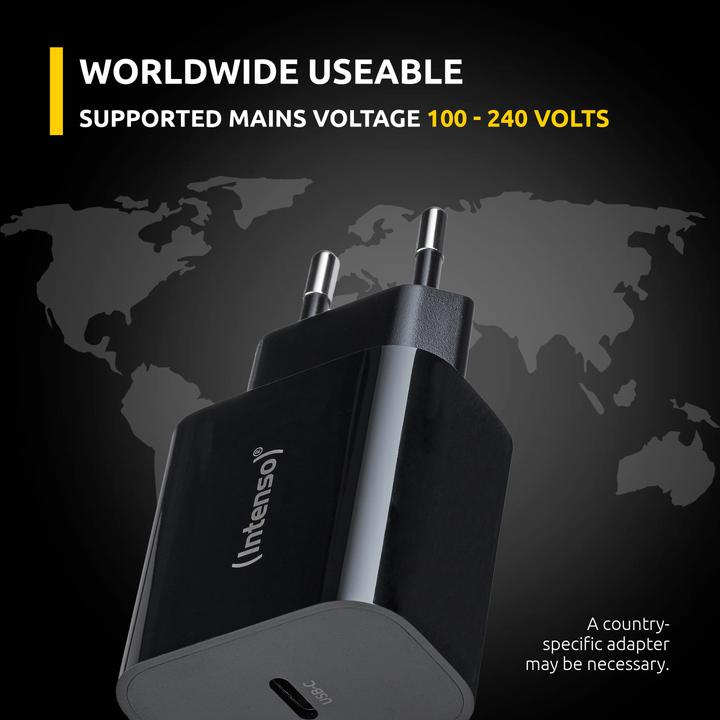 Image du produit Intenso Power Adapter W20C, 20W, USB-C Anschluss, für iPhone, Samsung Galaxy, iPad und mehr, schwarz (20 W)