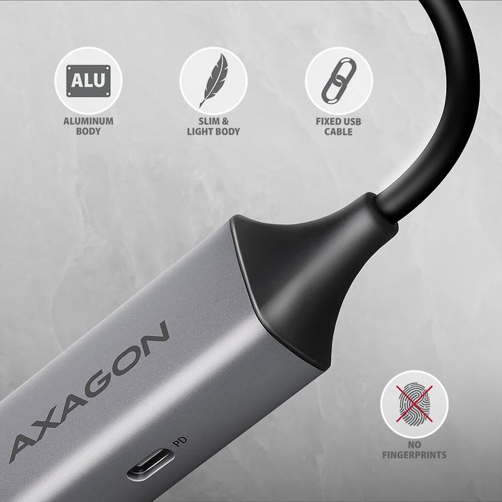Produktbild Axagon ADE-TXPD, USB-C 3.2 Gen 1 - Gigabit Ethernet síťová karta, Asix AX88179, PD, auto instal (USB-C, RJ45 (1x))