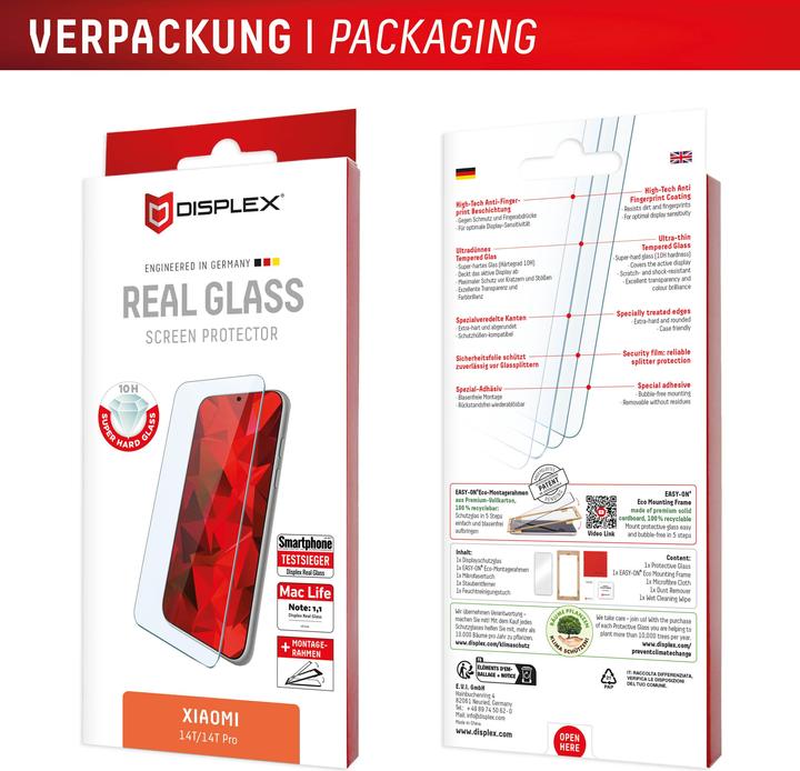 Produktbild Displex Real Glass, 2D Panzerglas (1 Stück, Xiaomi 14T Pro, Xiaomi 14T)