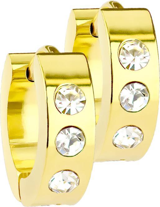 Star Piercing Ohrring zum Klappen vergoldet mit 3 Kristalle (ohne Messing, Chirurgenstahl 316L)