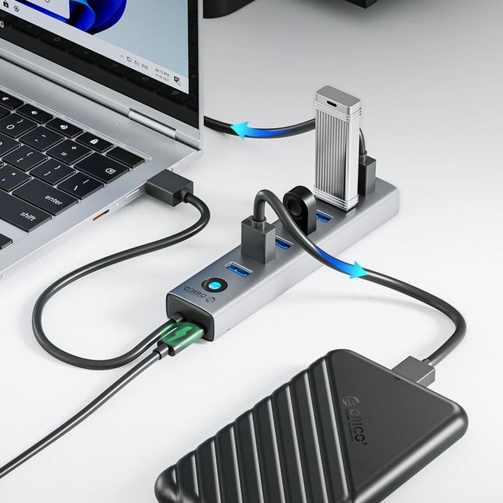 Produktbild Orico Converter CL7U-U3 hub 7x USB-A 3.0 + USB-C 5V/3A 1m - gray (USB-C, 7 Ports)