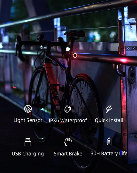 Produktbild Rockbros Q3 rear bicycle lamp with intelligent stop system - black (30 lm)