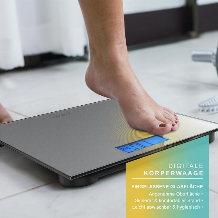 Produktbild Mybeo Digitale Waage für Personen, grosse Trittfläche aus 6mm Sicherheitsglas, Personenwaage, Digitalwaage (180 kg)