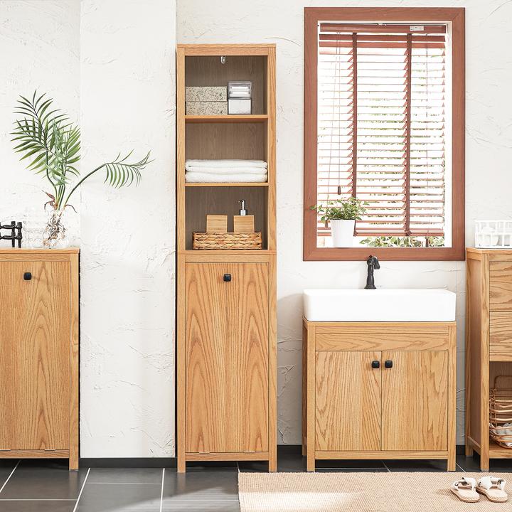 Produktbild SoBuy Badschrank schmal mit Wäschesack