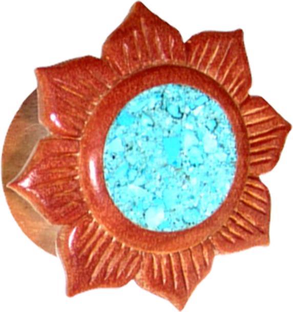 Star Piercing Flared Plug Blume mit Türkis Stein aus Sawo Holz (ohne Messing, Organisch, Mineralisch)