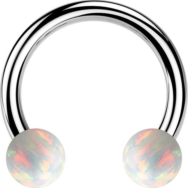 Produktbild Star Piercing Circular Barbell silber mit zwei Kugeln Opal weiss (ohne Messing, Chirurgenstahl 316L)