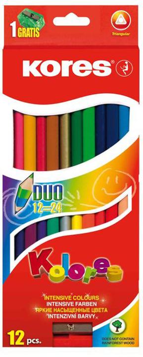 Actual product image Kores Coloured pencils ""DUO"", box of 12 + FREE sharpener incl. name field, made of lime wood with (multicolour, 12 x)