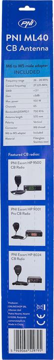 Actual product image PNI CB antenna ML40, length 57 cm, including M6 to M5 threaded plug/plug adapter