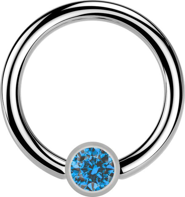 Star Piercing Micro Ball Closure Ring silber und Kristall hellblau (ohne Messing, Titan G23)