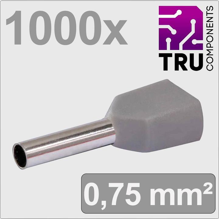 Tru Components TC-13377228 Zwillings-Aderendhülse 0.75 mm² Teilisoliert Grau 100