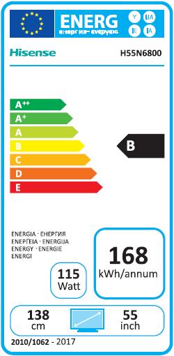 Etichetta energetica Hisense H55n6800 (55", LCD, 4K)