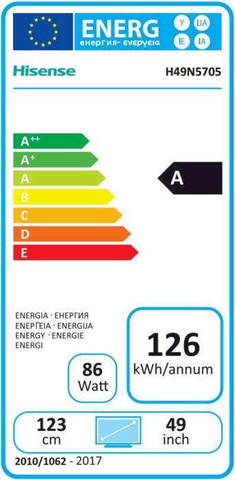 Energy Label Hisense H49n5705 (49", LED, 4K)
