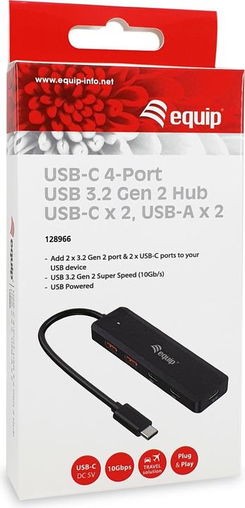 Produktbild equip aquip USB-Hub 4-Port 3.2 ->2xUSB-C, 2xUSB-A o.Netzteil sw (USB-C, 4 Ports)