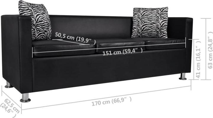 Produktbild VidaXL Sofa 3-Sitzer Kunstleder Schwarz (3-Sitzer)