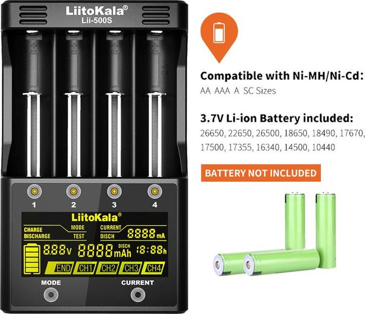 Immagine prodotto Swaytronic Caricabatterie agli ioni di litio Lii-500S (1 pz., Batteria + Caricabatterie)