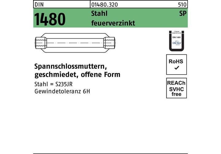 Productafbeelding Spanschroefmoer DIN 1480 open SP M 12 / 125 staal ÜZ thermisch verzinkt