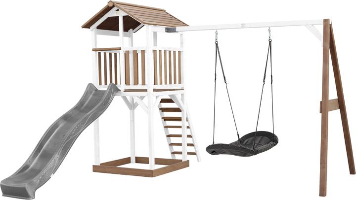 Produktbild Axi Beach Tower Spielturm mit Roxy Nest Schaukel Braun/weiss - Graue Rutsche