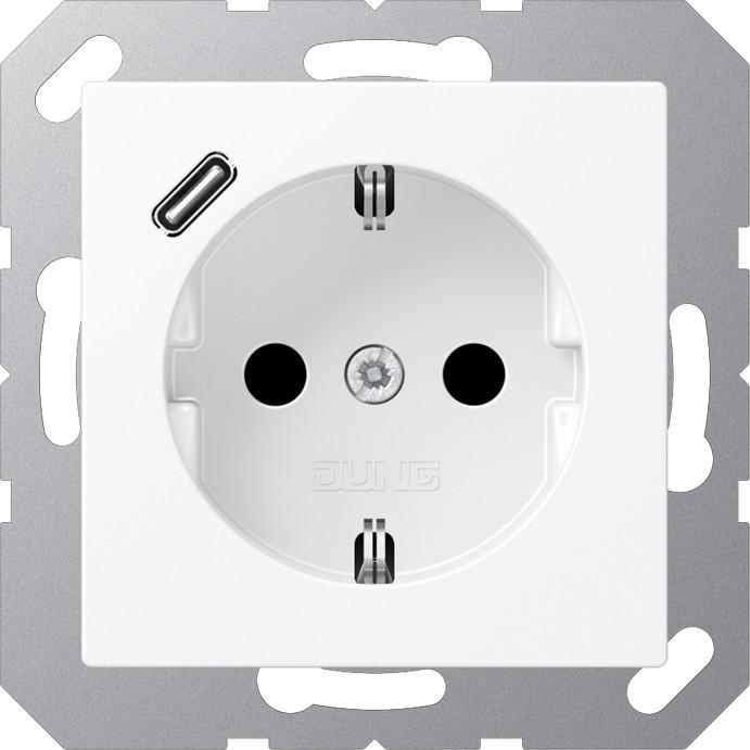 Actual product image JUNG A1520-18CWWM w.USB Type C socket outlet SCHUKO