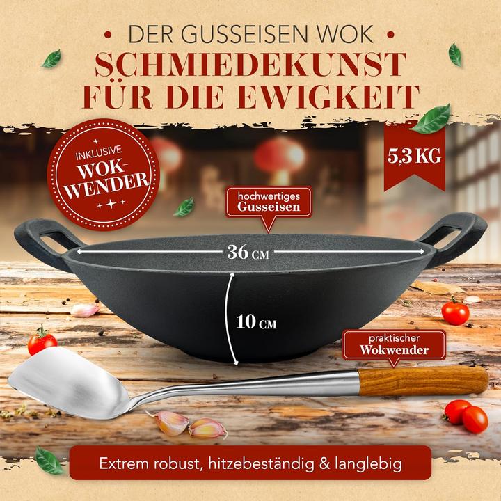 Actual product image Krustenzauber Wokpfanne mit Wokkelle, Induktionsgeeignet (36 cm, Wok, Cast iron)