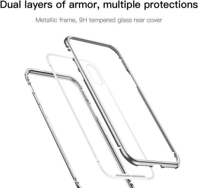 Produktbild Baseus iPhone X Magnetische Alu Schutzhülle Glas RückseiteSilber (Apple iPhone X)