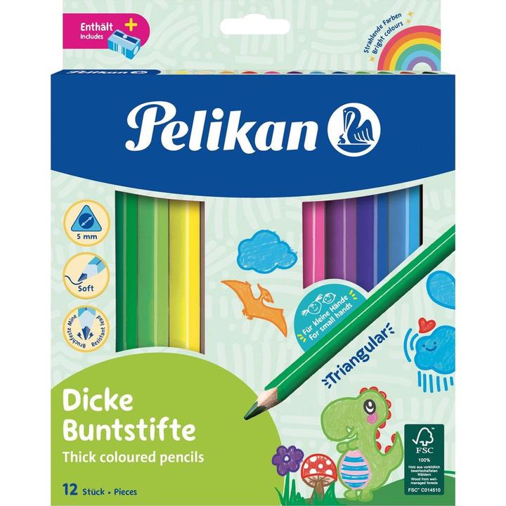 Actual product image Pelikan Crayons Jumbo triangular (Light green, Dark Blue, Orange, Dark green, Violet, Red, Skin colour, Black, Yellow, Pink, Light blue, Brown, 12 x)