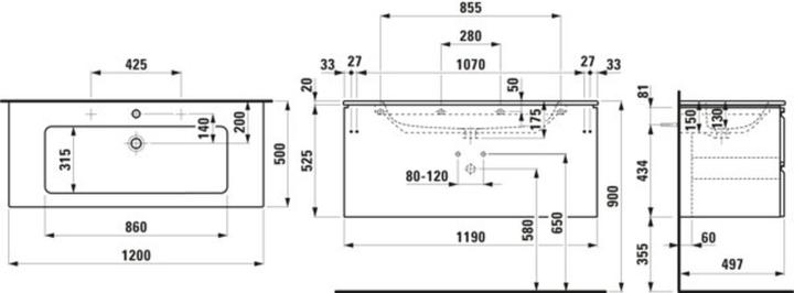 Actual product image Laufen Pro S Set 1200, washbasin, 1 tap hole, overflow, incl. vanity unit, 2 drawers, 1200x500mm, H8