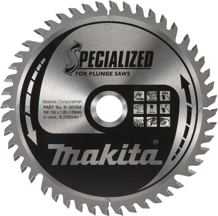 Makita SPECIALIZED Kreissägeblatt für Holz 165 x 20 x 1,85 mm 48 Zähne ( B-56764 )