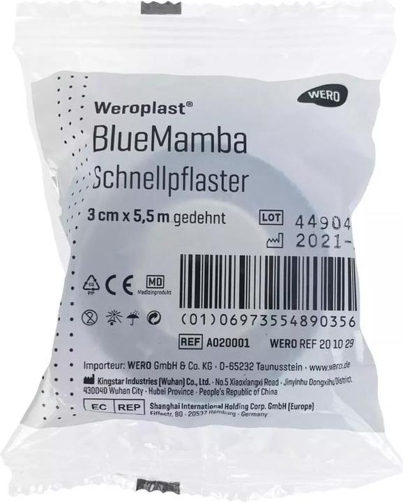 Nährwerte und Zutaten Weroplast Schnellpflaster BlueMamba 3 cm x 5,5 m gedehnt, selbstk (1 x)