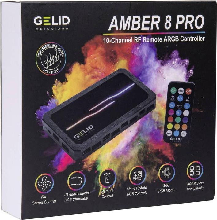 Actual product image Gelid RF-RGB-MP-02 Amber 8 PRO Bundle PC fan controller (W x H x D) 130 x 17 x (120 mm, 5 x)