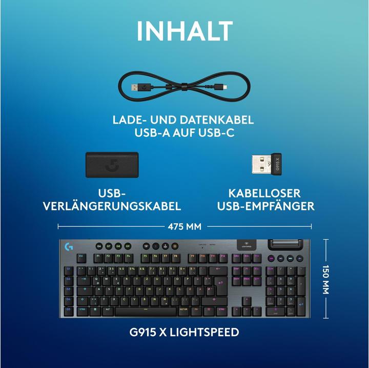 Produktbild Logitech G G915 X Lightspeed (CH, Kabellos, Kabelgebunden)