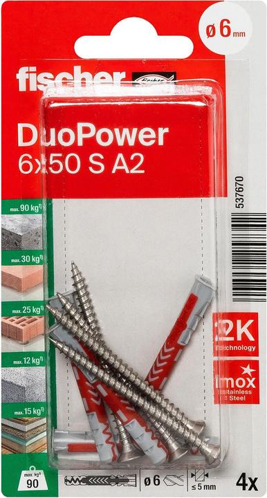 Produktbild Fischer DuoPower 6x50 S A2 K (4) (4 Stk.)