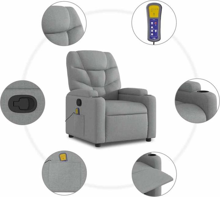 Actual product image VidaXL Massage chair light grey fabric,Colour: Light grey,Material: Fabric