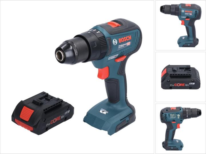 1x Bosch GSB 18V-55 Trapano a percussione professionale a batteria 18 V, 1x Bosch GBA 18 V 4.0 Ah ProCORE batteria ricaricabile (1600A016GB)
