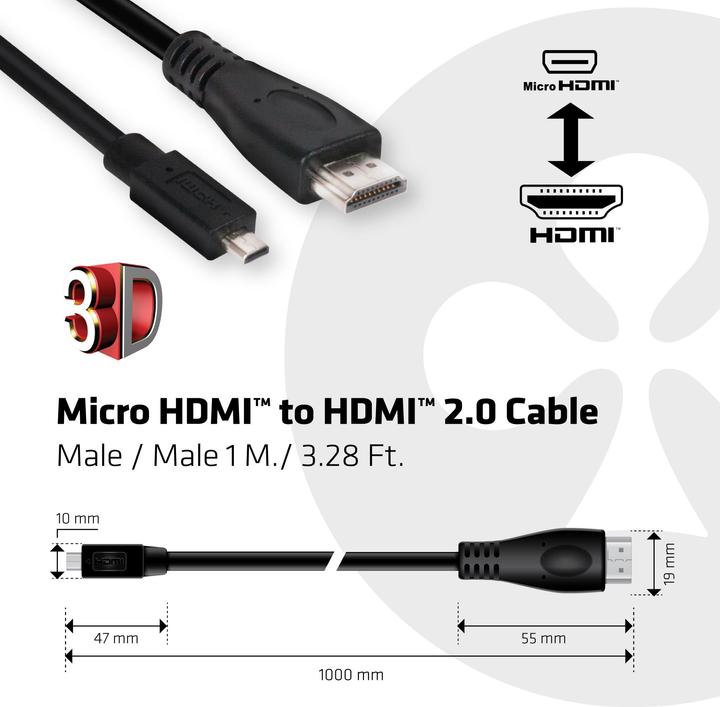 Produktbild Club 3D micro HDMI (Typ D) — HDMI (Typ A) (1 m, HDMI)