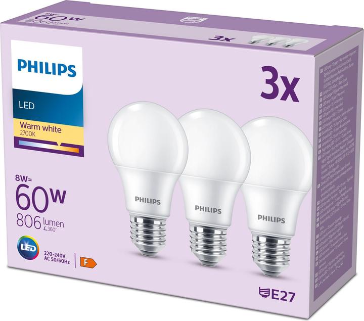 Produktbild Philips LED Lampe (E27, 8 W, 806 lm, 3 x, F)