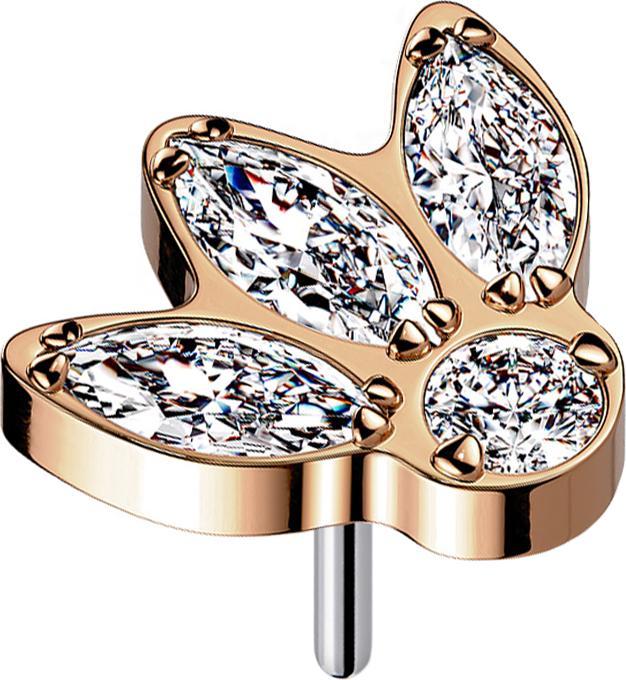 Star Piercing Threadless rosegold drei Ovale und Kristall silber (ohne Messing, Titan G23)