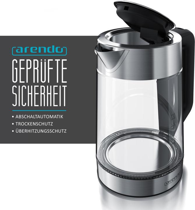 Image du produit Arendo Bouilloire électrique avec éclairage intérieur LED, verre & inox, FINE 1,7 litre (1.70 l)