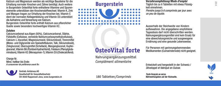 Nährwerte und Zutaten Burgerstein OsteoVital Forte (120 Stück, Tabletten, 118 g)