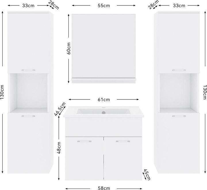 Produktbild SONNI Badezimmerschrank, Hochschrank, schmal weiss, Hochglanz 30 cm, breit hängend